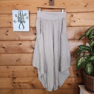 Completo Lino Arthurio Wide Leg High Waist Linen Pants Boho Gypsy Parachute Sz M